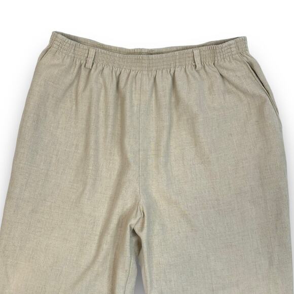 Vintage 90s Alfred Dunner Tan Linen Look Elastic Waist Pull On Casual Pants 16 - Picture 2 of 6